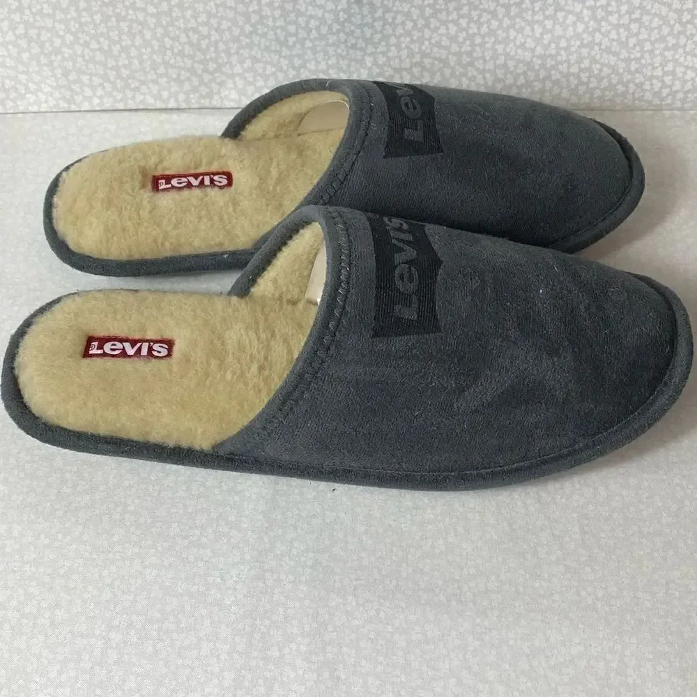 LEVIS Mens Faux Suede Scuff Slippers - Gray